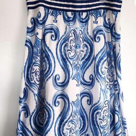 Soft surroundings white blue boho Beachy Cottagecore Lined Paisley Skirt M - Picture 3 of 8